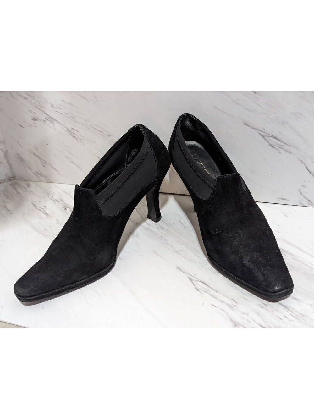 Moda Spana Women's Black Pull On Stretch Suede 3.5" Heel Ankle Boots Size 8M